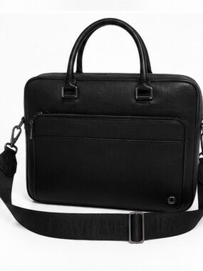 Danier Small Leather Laptop Bag Black Pebbled Leather Briefcase